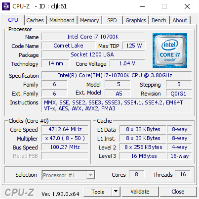 Intel i7-10700K Desktop Processor 8 Cores up to 5.1 GHz Unlocked